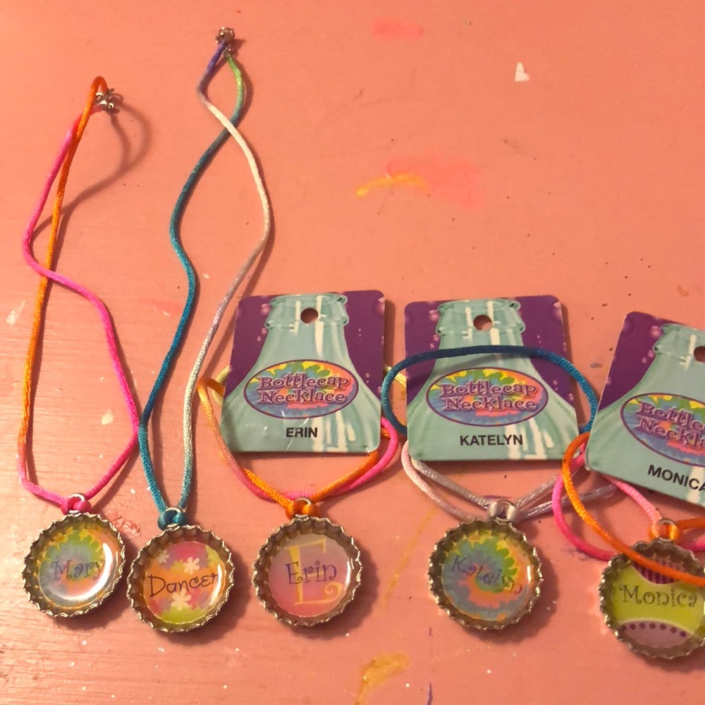Bottle cap name string necklaces!